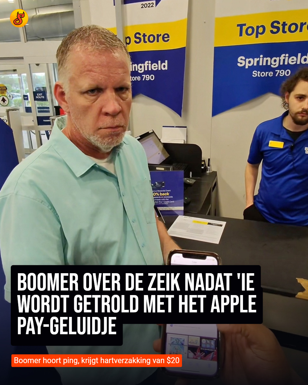 Boomer over de zeik nadat 'ie wordt getrold met het Apple Pay-geluidje