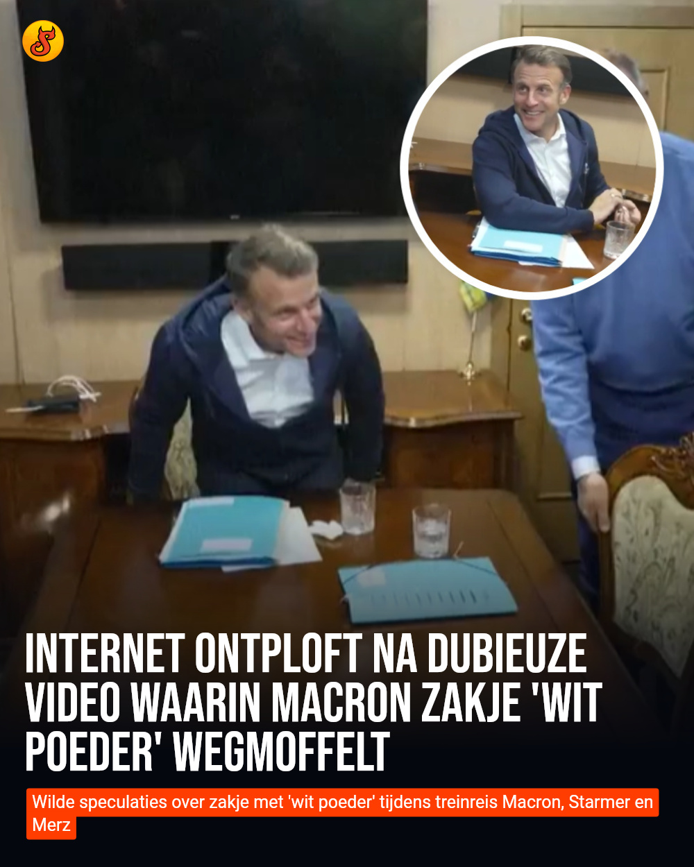 Internet ontploft na dubieuze video waarin Macron zakje 'wit poeder' wegmoffelt