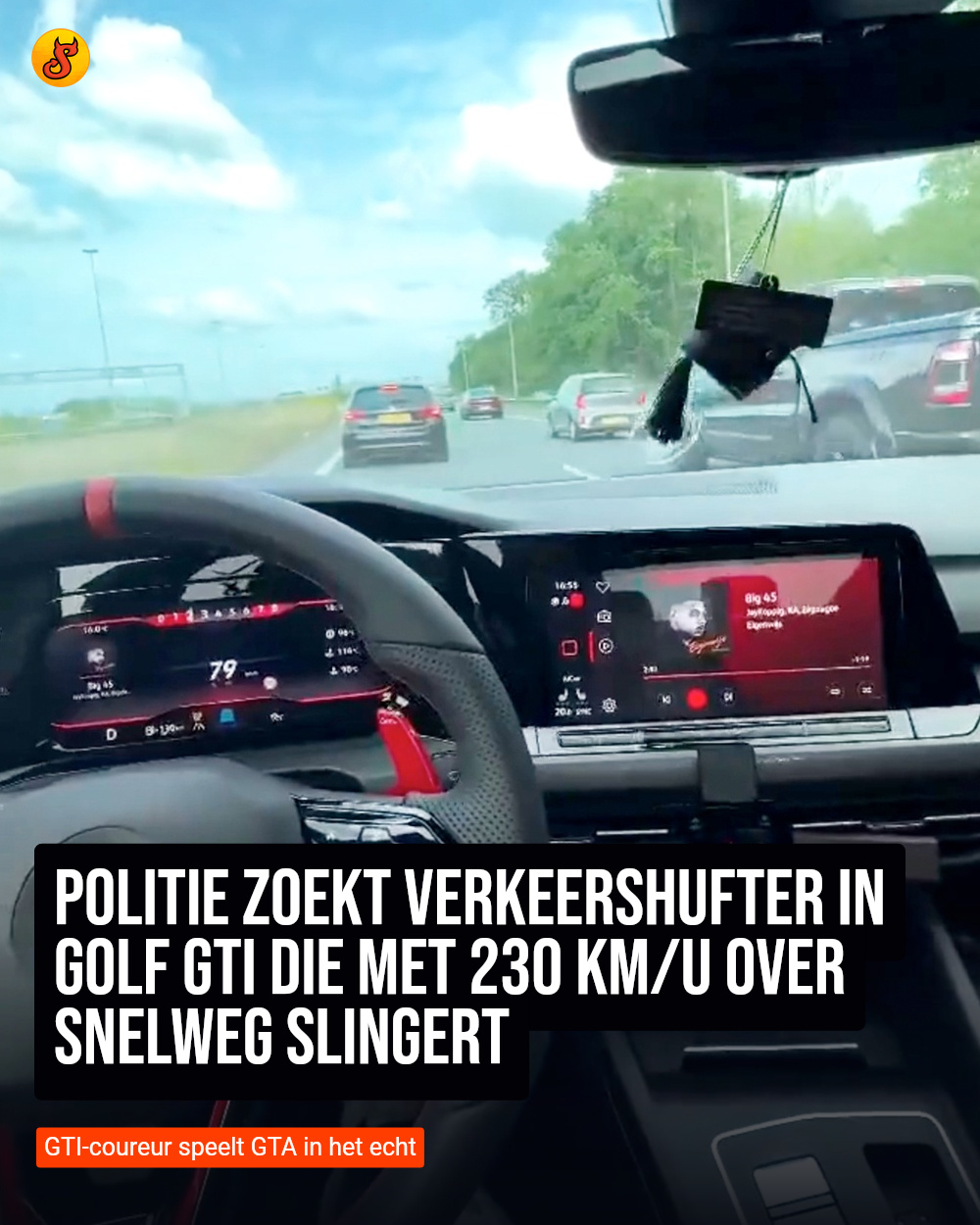 Politie zoekt verkeershufter in Golf GTI die met 230 km/u over snelweg slingert