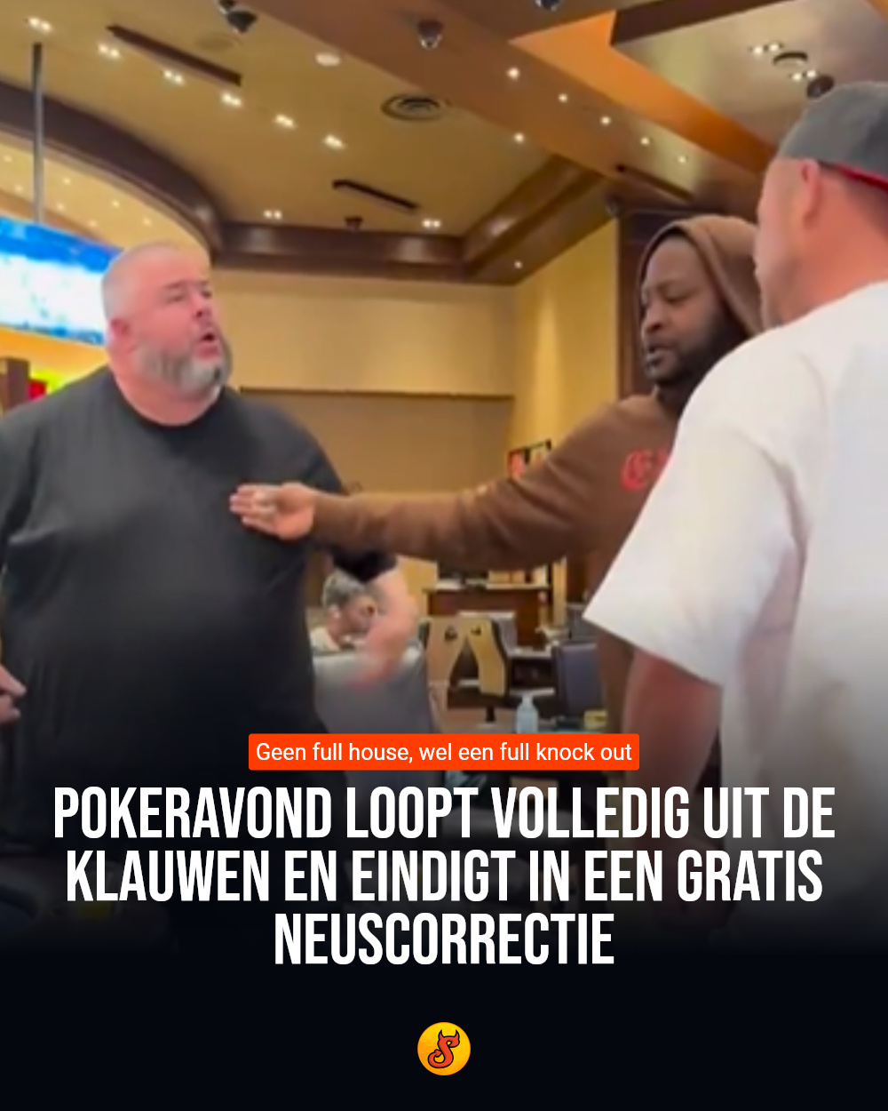 Pokeravond loopt volledig uit de klauwen en eindigt in een gratis neuscorrectie