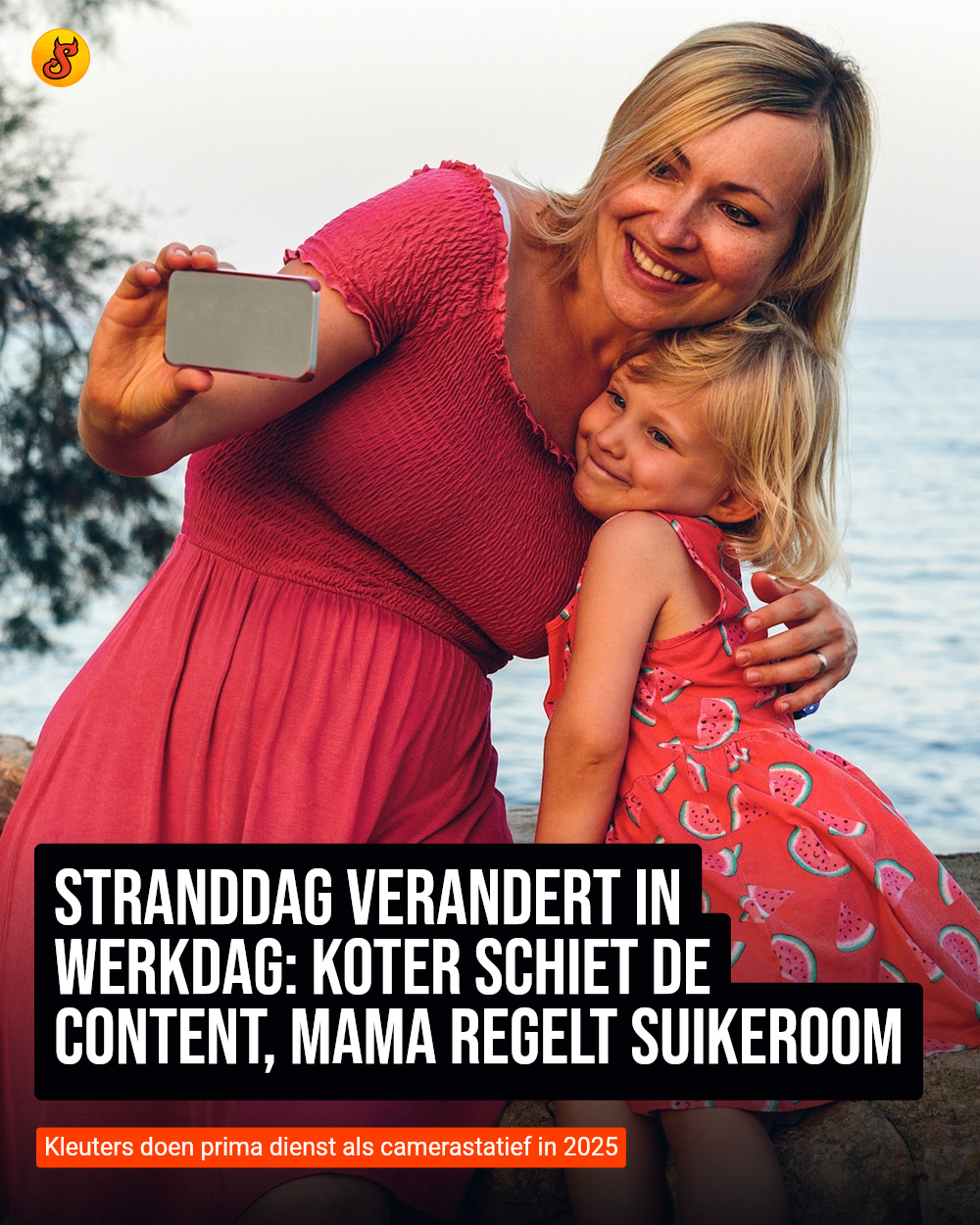 Stranddag verandert in werkdag: Koter schiet de content, mama regelt suikeroom