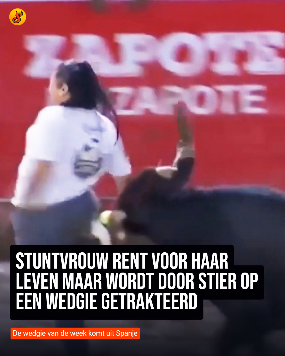 Stuntvrouw rent voor haar leven maar wordt door stier op een wedgie getrakteerd
