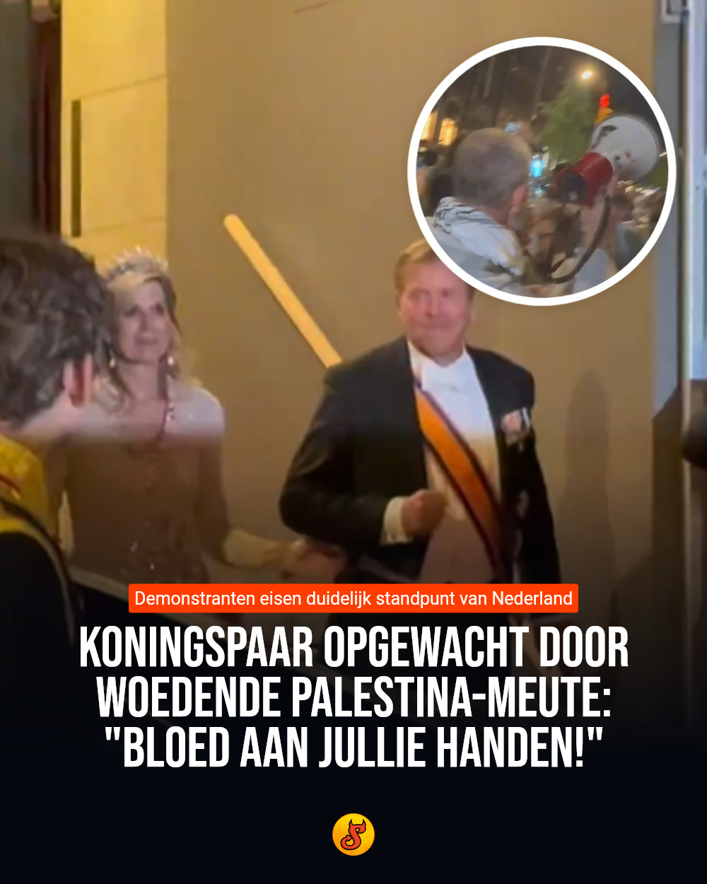 Koningspaar opgewacht door woedende Palestina-meute: "Bloed aan jullie handen!"