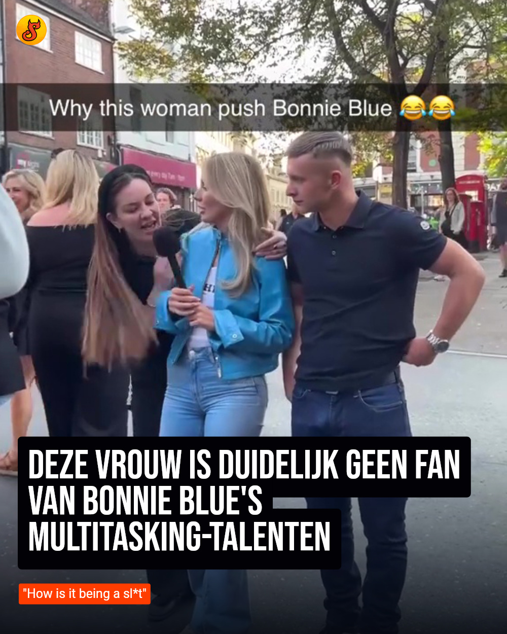Deze vrouw is duidelijk geen fan van Bonnie Blue's multitasking-talenten