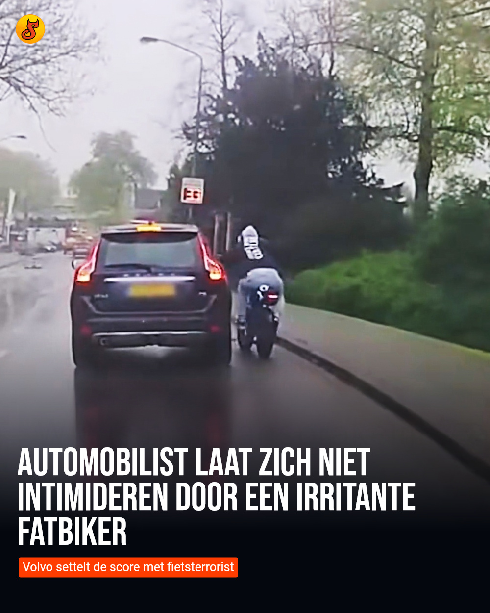 Automobilist laat zich niet intimideren door een irritante fatbiker