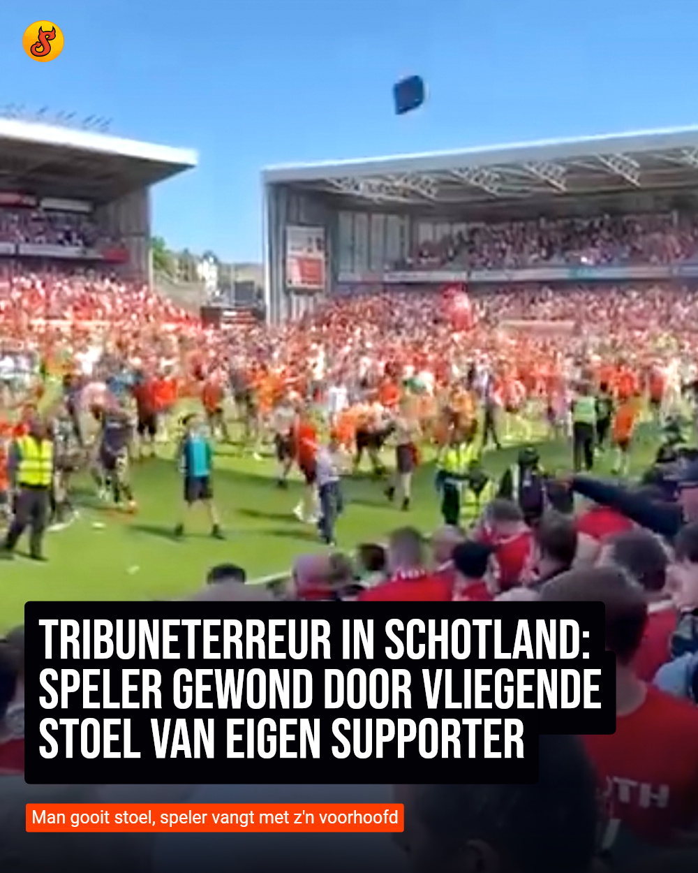 Tribuneterreur in Schotland: Speler gewond door vliegende stoel van eigen supporter