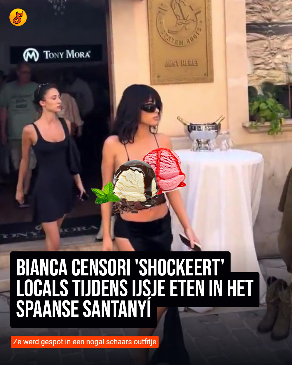Bianca Censori 'shockeert' locals tijdens ijsje eten in het Spaanse Santanyí