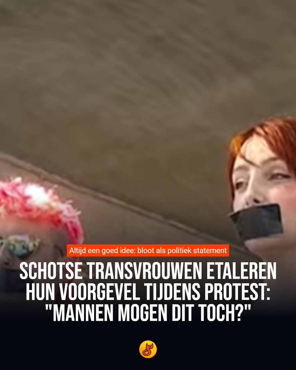 Schotse transvrouwen etaleren hun voorgevel tijdens protest: "Mannen mogen dit toch?"