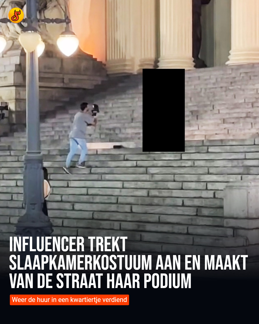 Influencer trekt slaapkamerkostuum aan en maakt van de straat haar podium