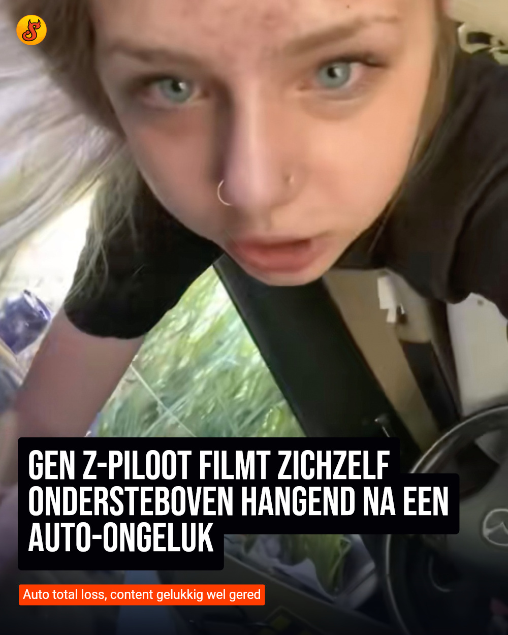 Gen Z-piloot filmt zichzelf ondersteboven hangend na een auto-ongeluk