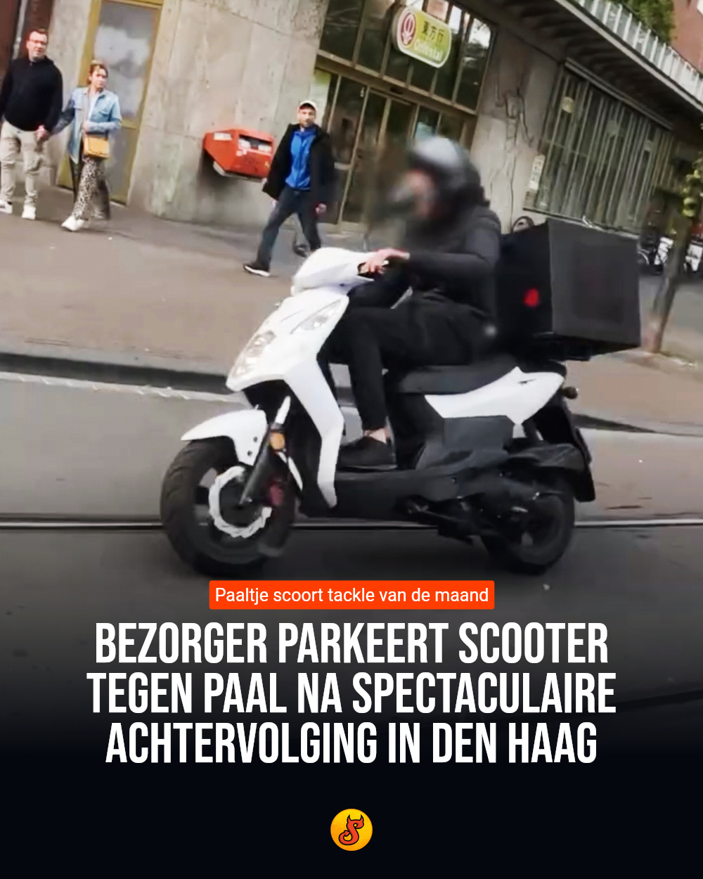 Bezorger parkeert scooter tegen paal na spectaculaire achtervolging in Den Haag