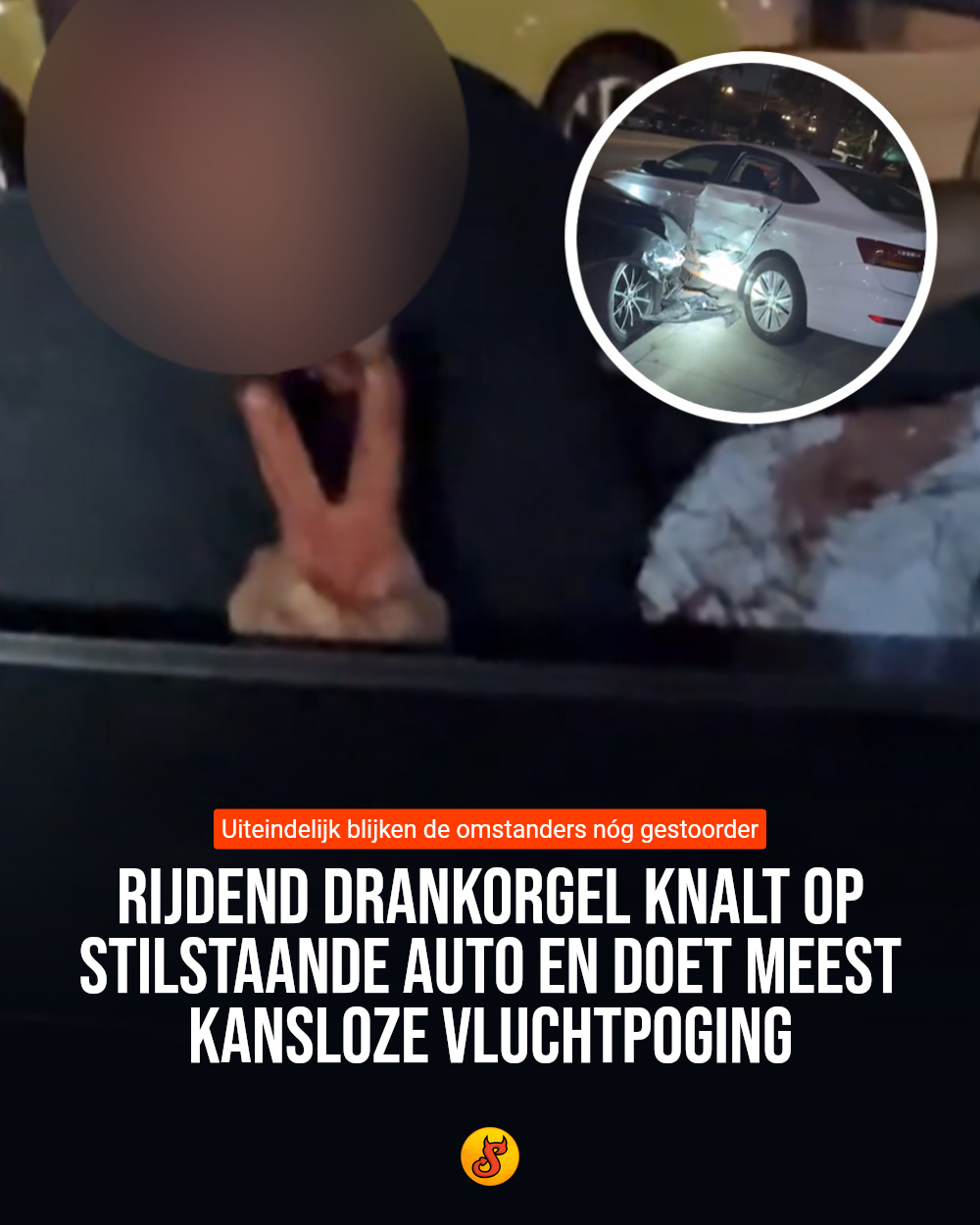 Rijdend drankorgel knalt op stilstaande auto en doet meest kansloze vluchtpoging