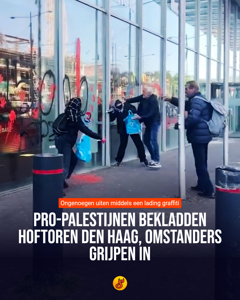 Pro-Palestijnen bekladden Hoftoren Den Haag, omstanders grijpen in