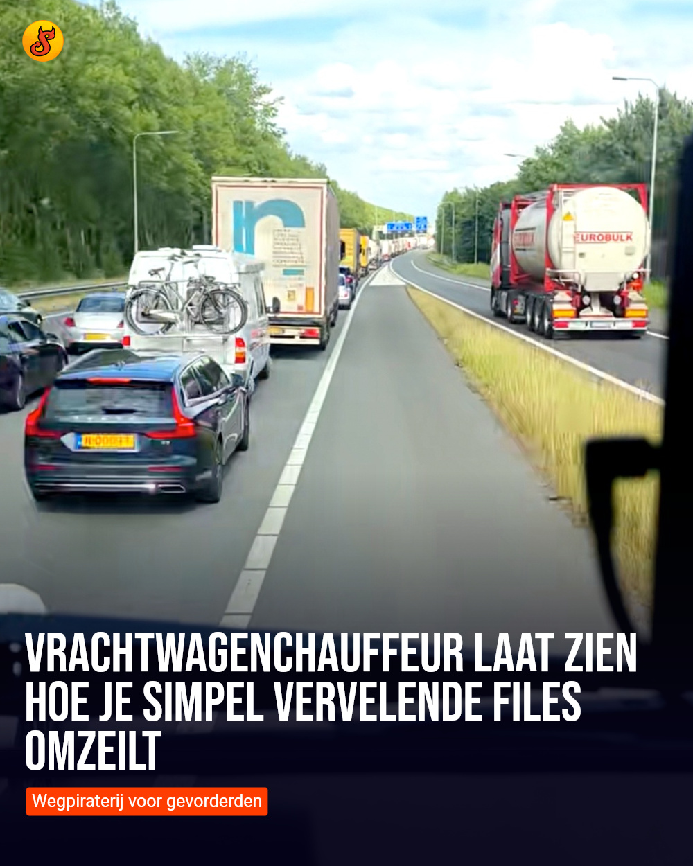 Vrachtwagenchauffeur laat zien hoe je simpel vervelende files omzeilt