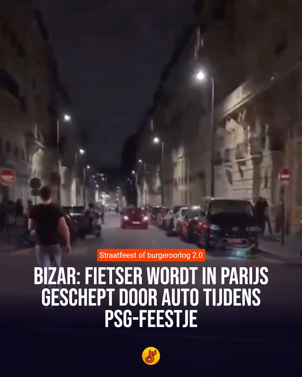 Bizar: Fietser wordt in Parijs geschept door auto tijdens PSG-feestje