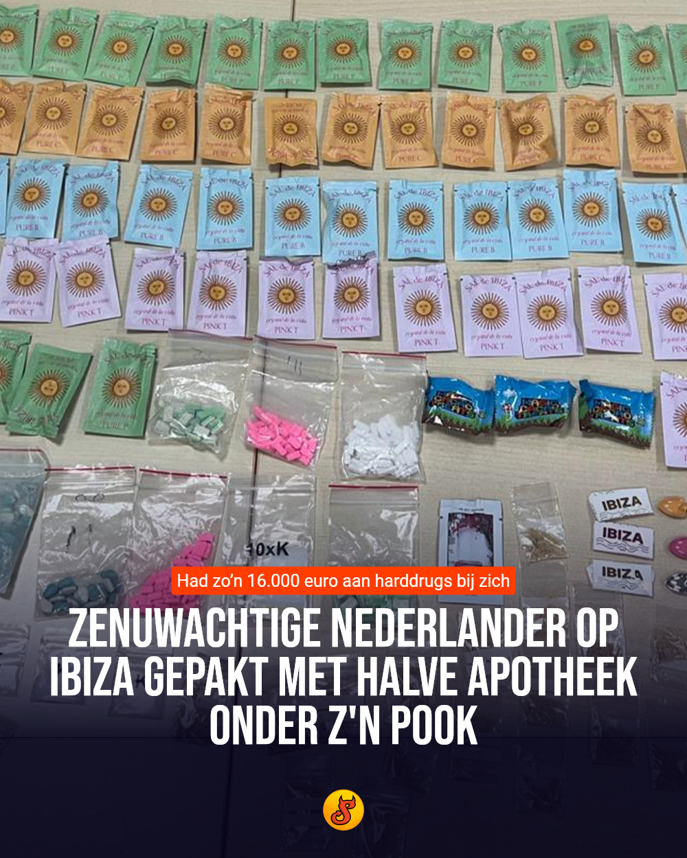 Zenuwachtige Nederlander op Ibiza gepakt met halve apotheek onder z'n pook