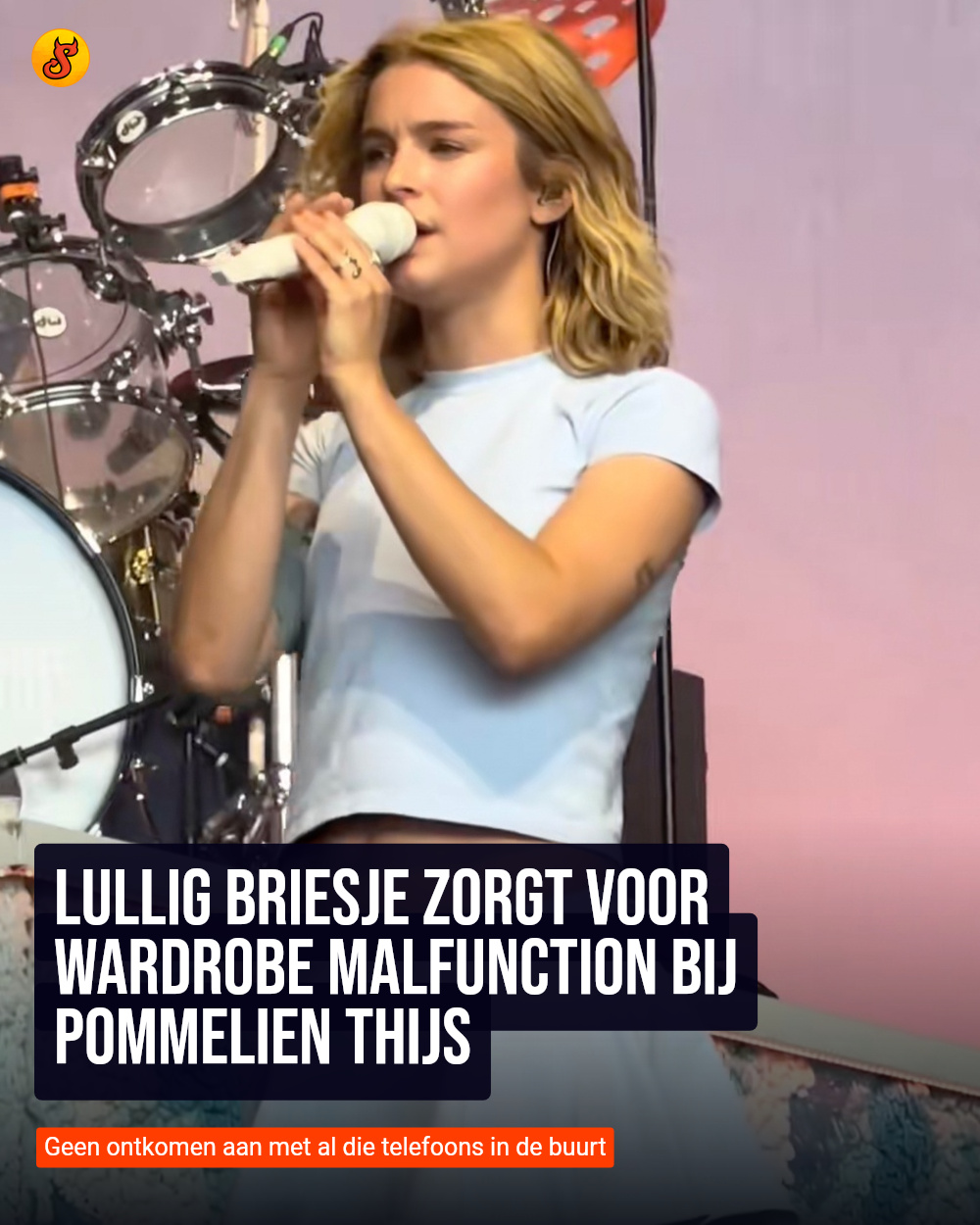 Lullig briesje zorgt voor wardrobe malfunction bij Pommelien Thijs