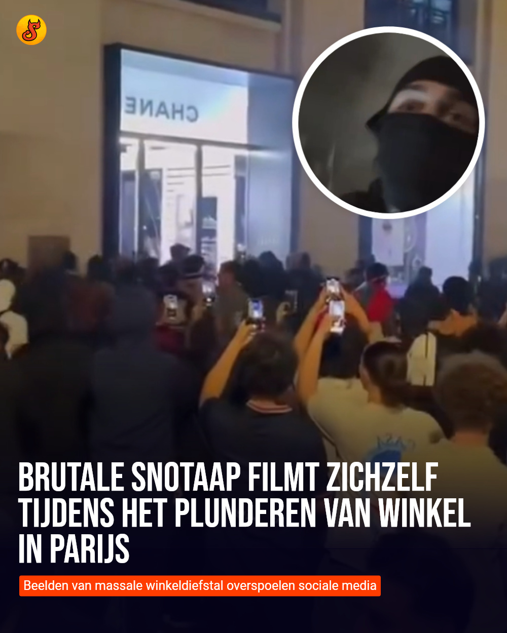 Brutale snotaap filmt zichzelf tijdens het plunderen van winkel in Parijs