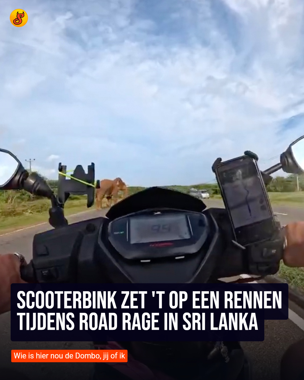 Scooterbink zet 't op een rennen tijdens road rage in Sri Lanka