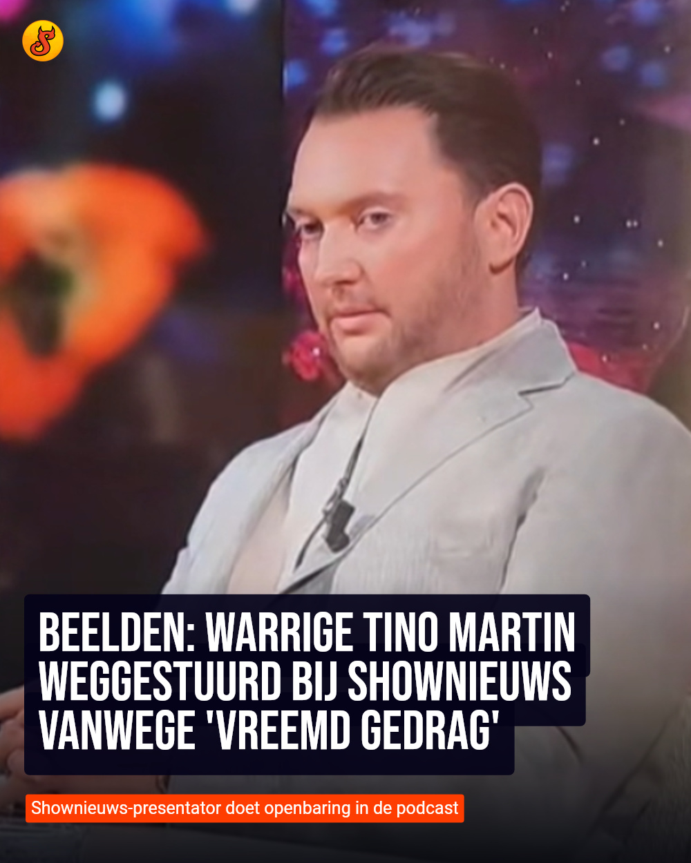 Beelden: Warrige Tino Martin weggestuurd bij Shownieuws vanwege 'vreemd gedrag'