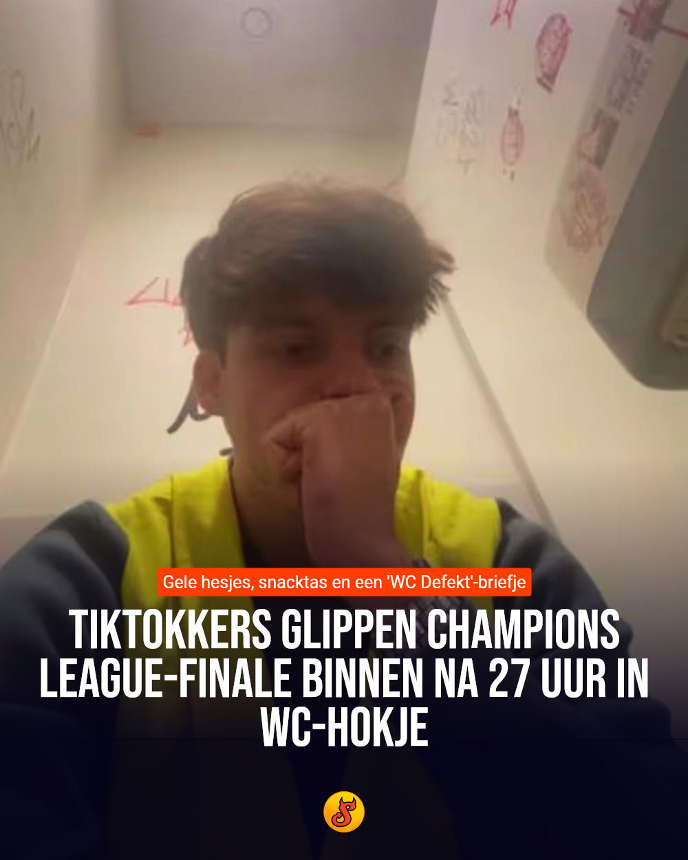 Tiktokkers glippen Champions League-finale binnen na 27 uur in wc-hokje