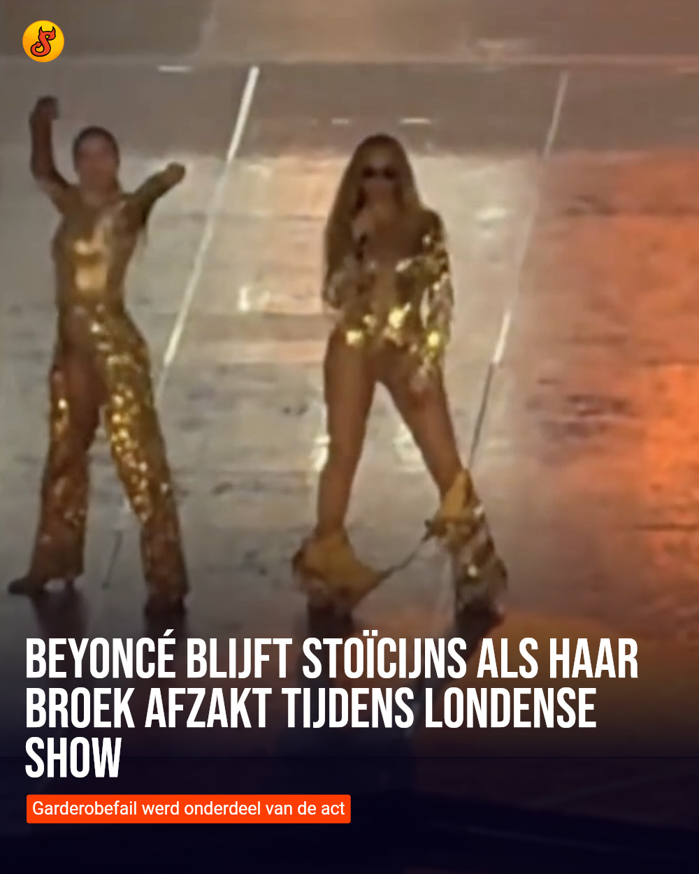 Beyoncé blijft stoïcijns als haar broek afzakt tijdens Londense show