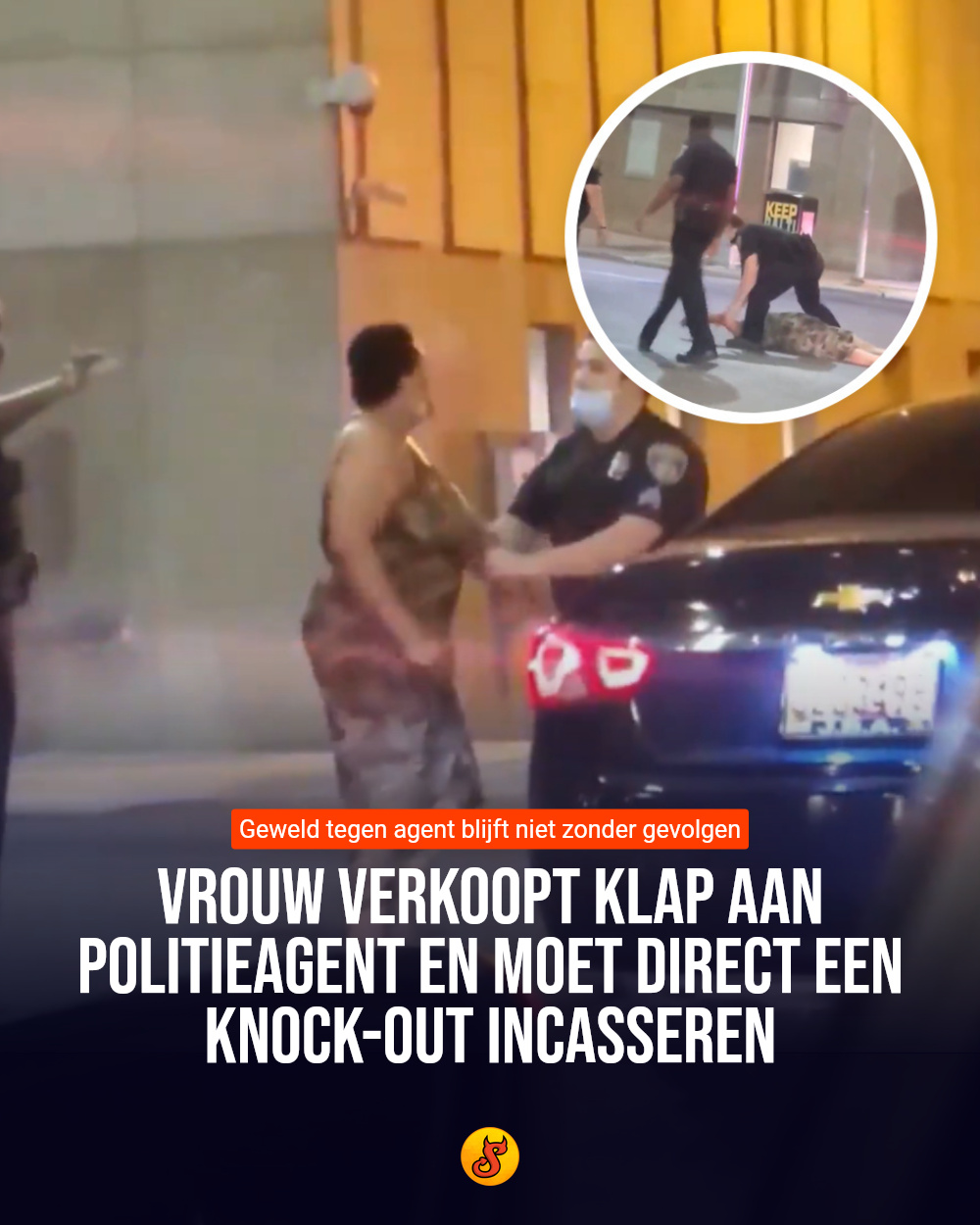 Vrouw verkoopt klap aan politieagent en moet direct een knock-out incasseren