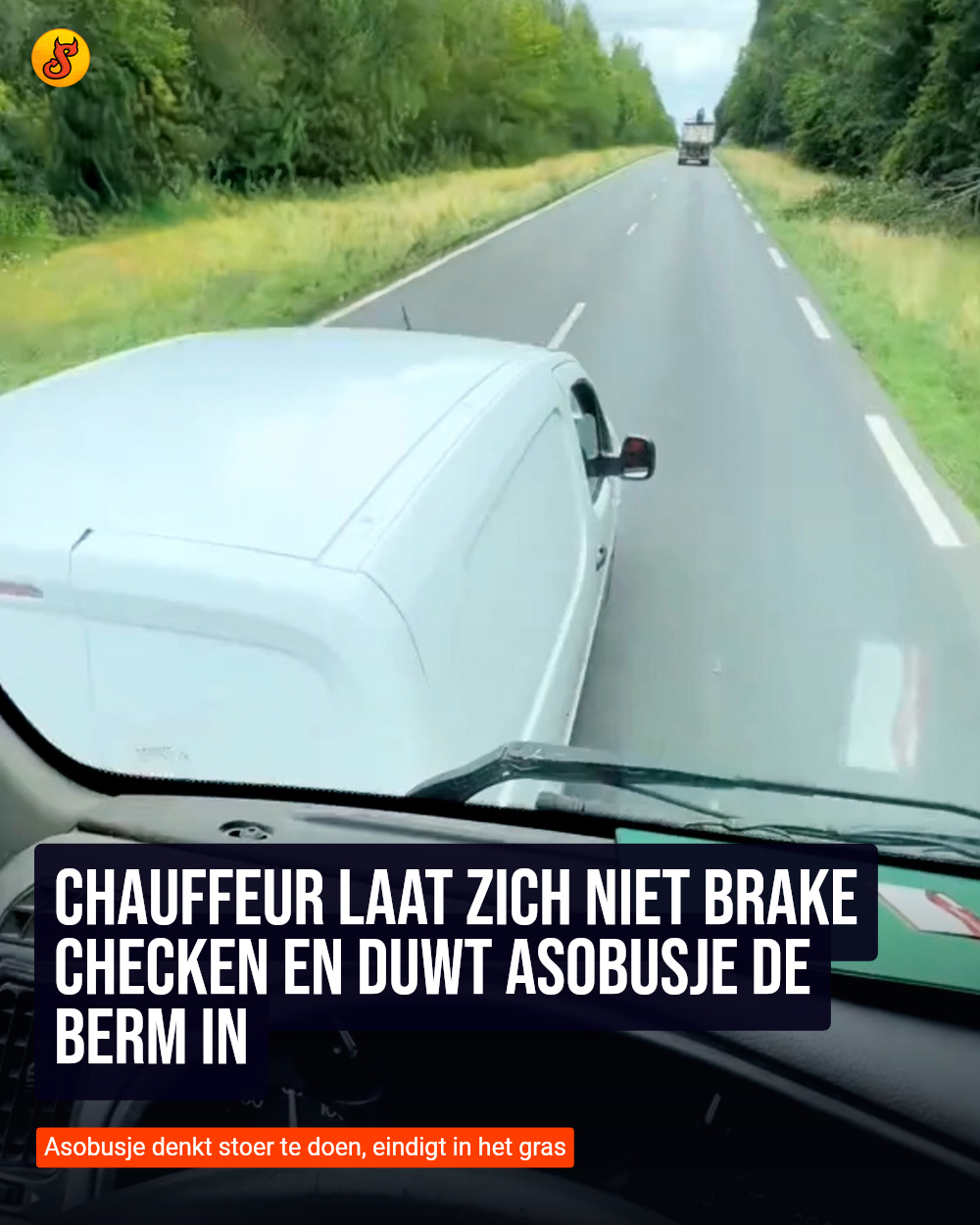 Chauffeur laat zich niet brake checken en duwt asobusje de berm in