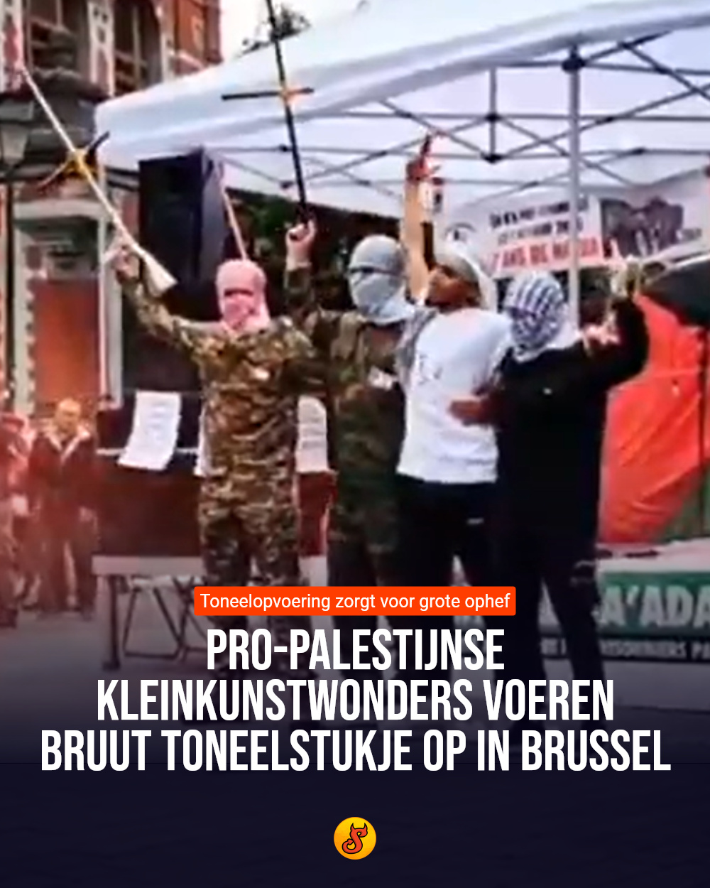 Pro-Palestijnse kleinkunstwonders voeren bruut toneelstukje op in Brussel
