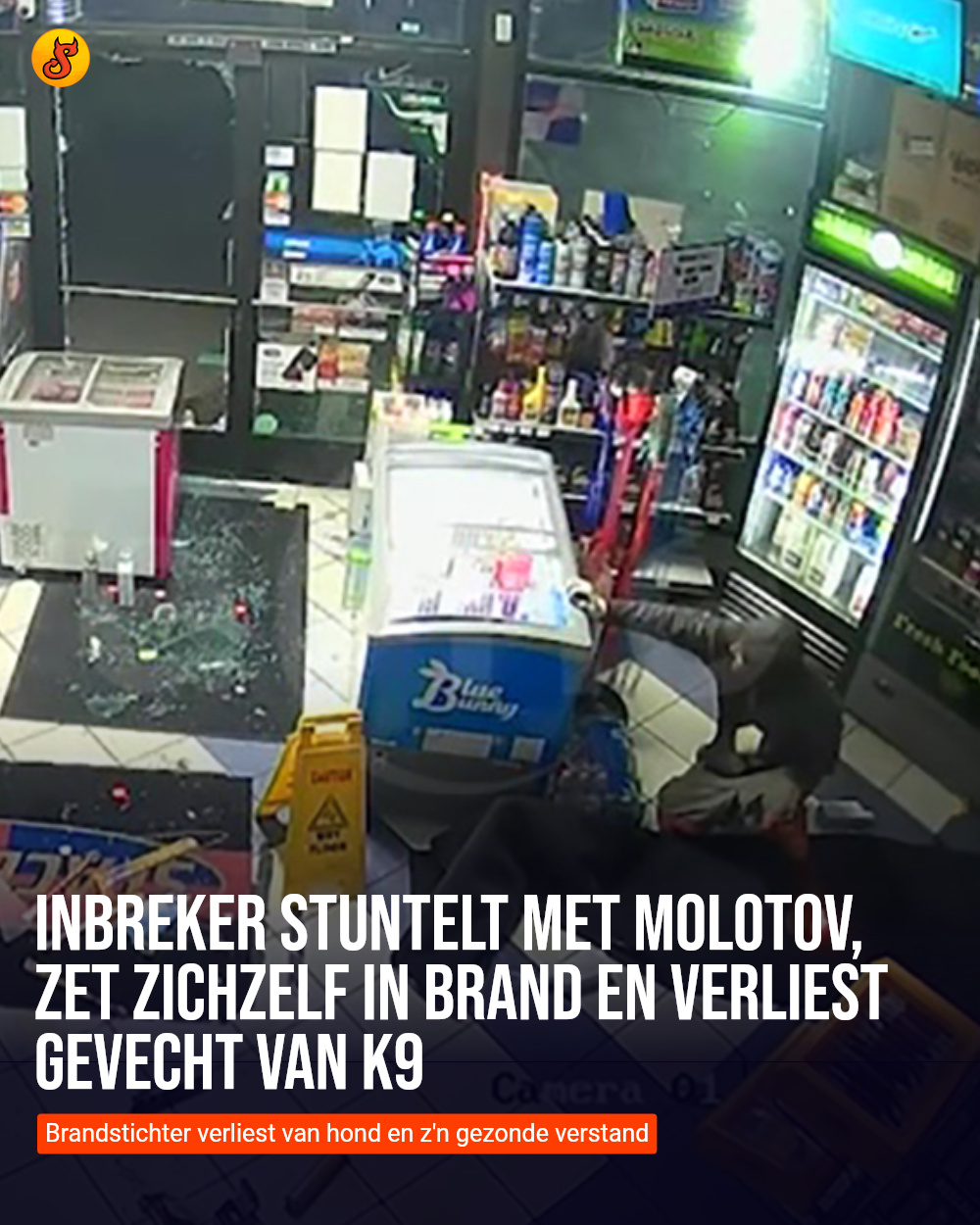 Inbreker stuntelt met molotov, zet zichzelf in brand en verliest gevecht van K9