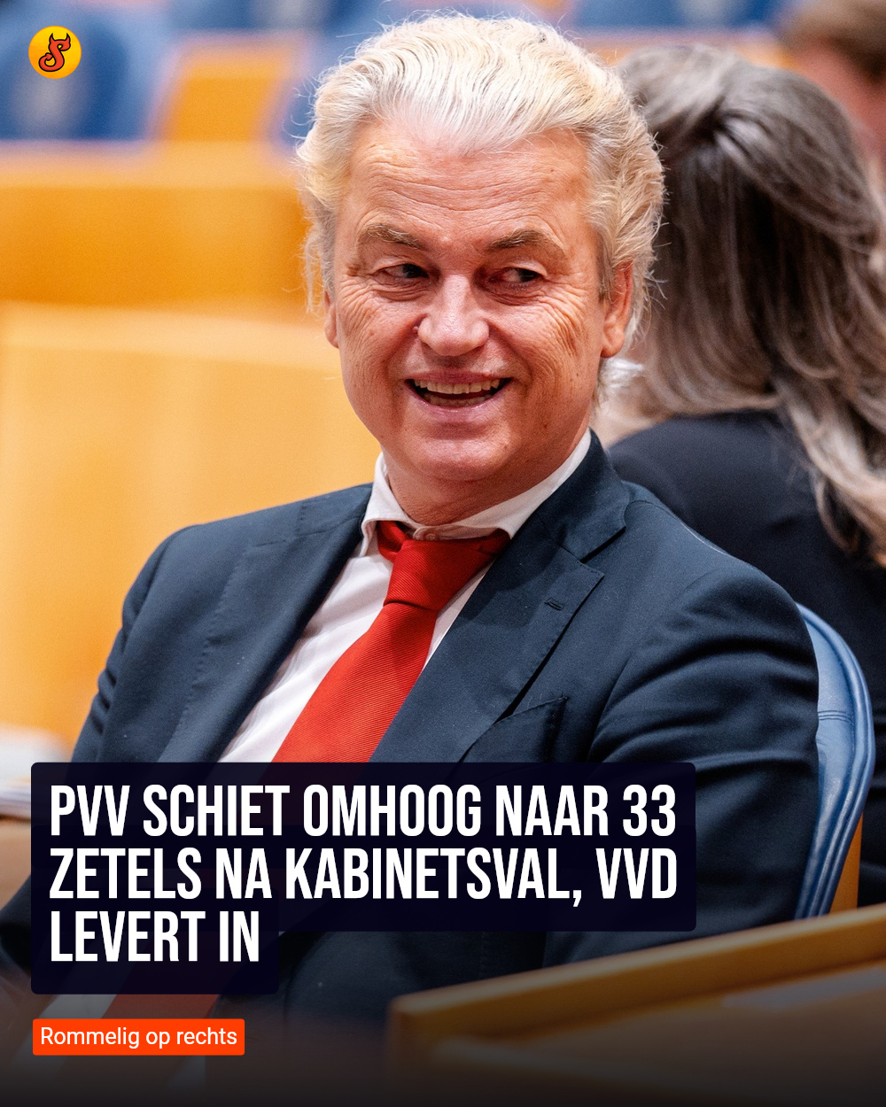 PVV schiet omhoog naar 33 zetels na kabinetsval, VVD levert in