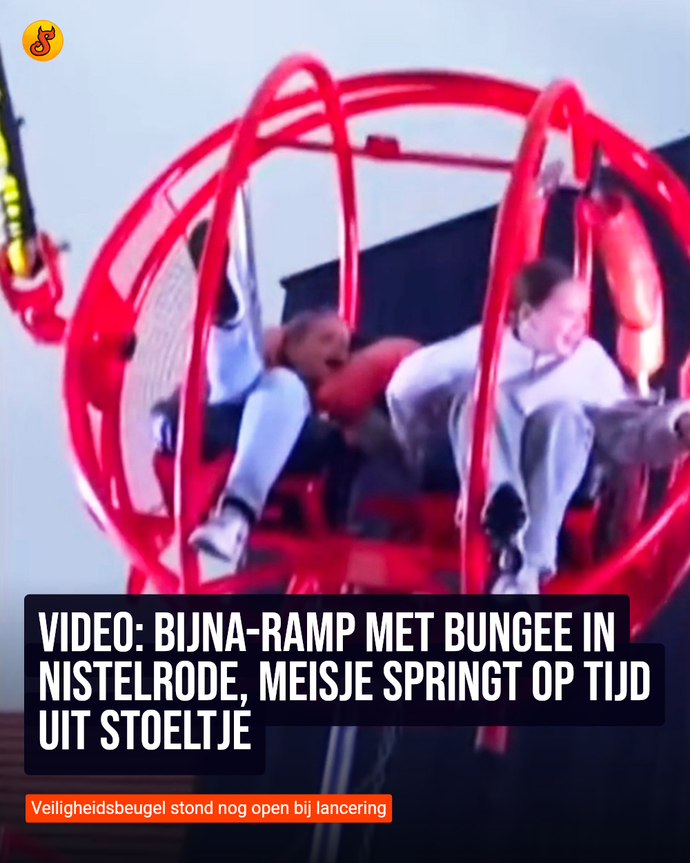 Video: Bijna-ramp met bungee in Nistelrode, meisje springt op tijd uit stoeltje