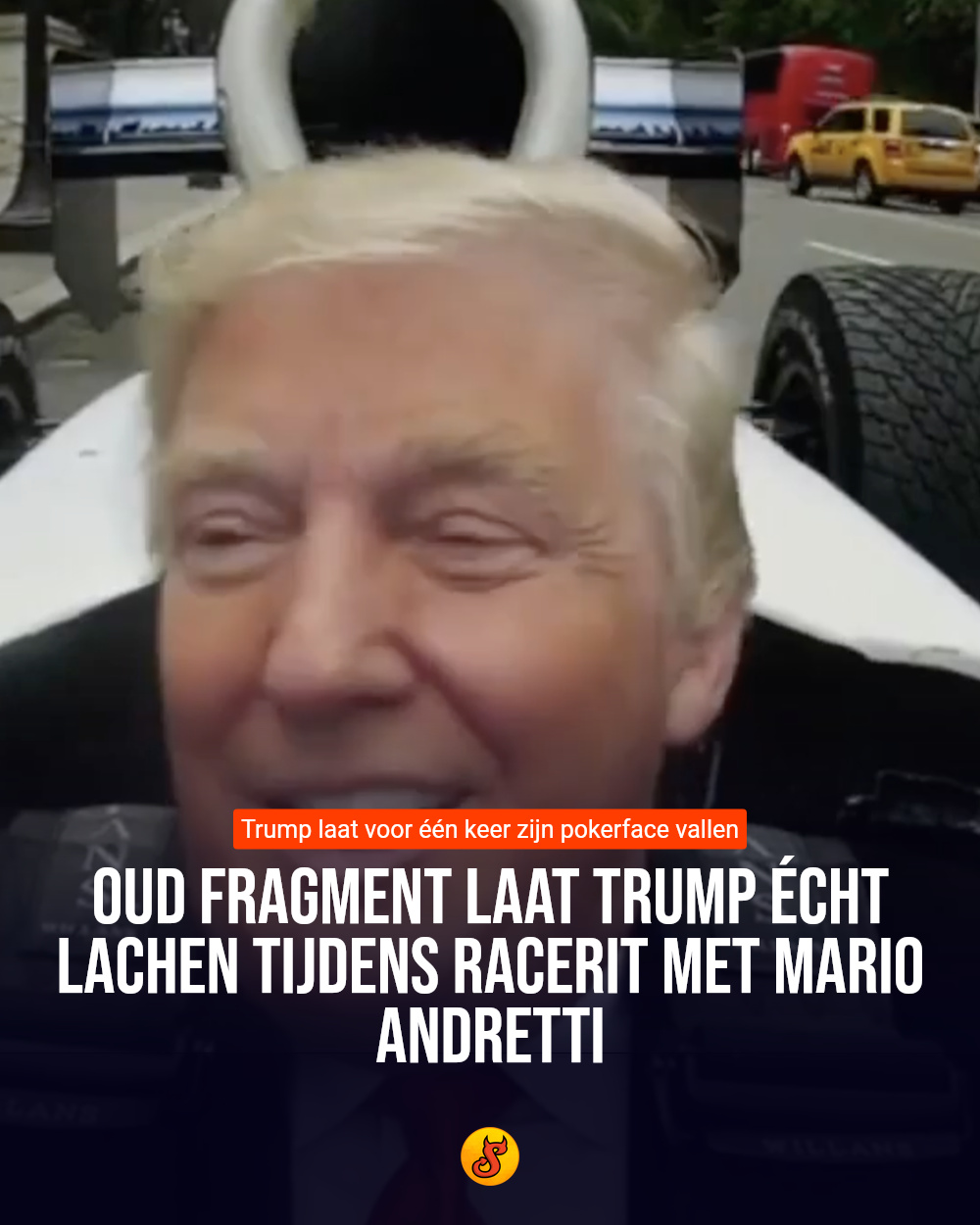Oud fragment laat Trump écht lachen tijdens racerit met Mario Andretti