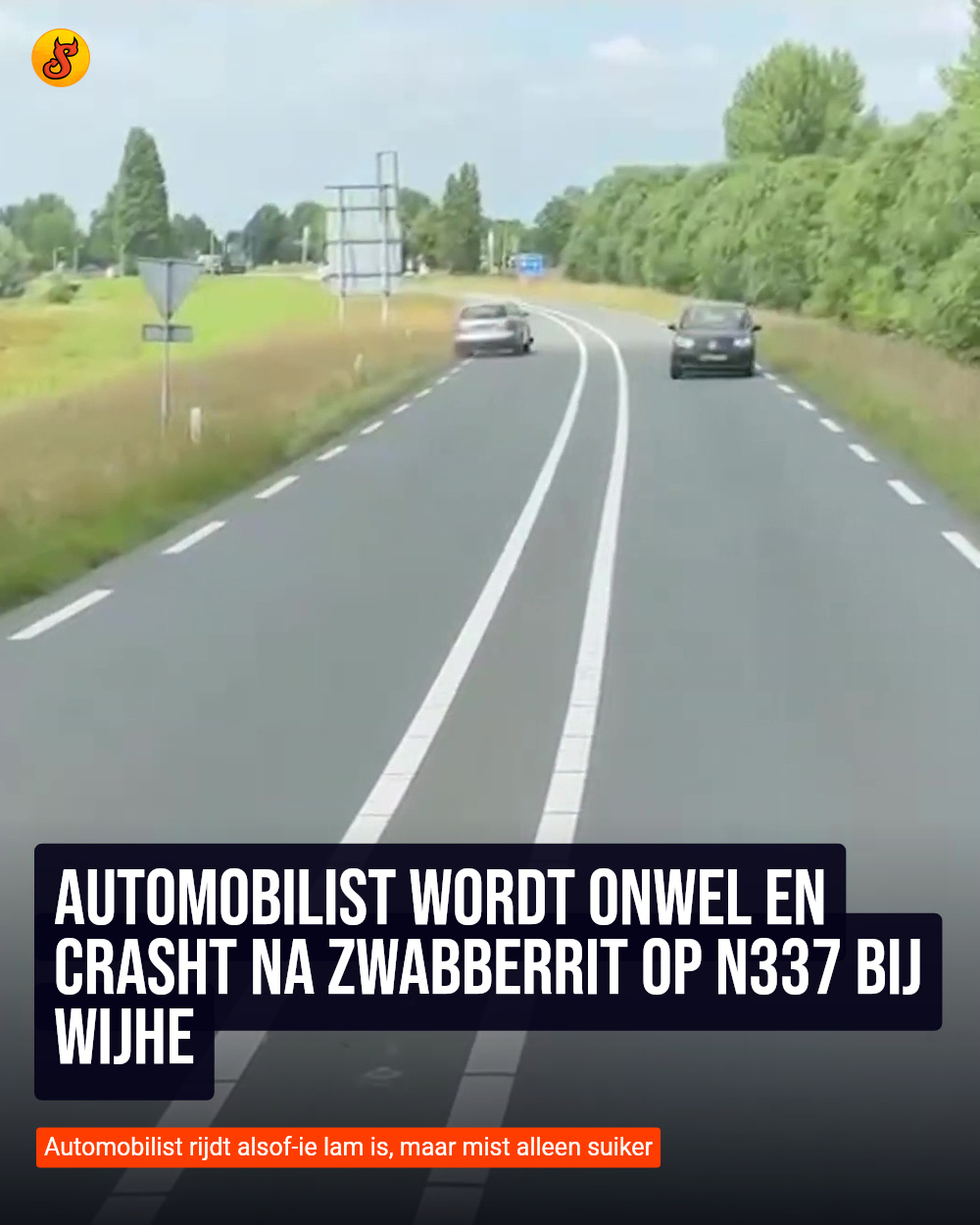 Automobilist wordt onwel en crasht na zwabberrit op N337 bij Wijhe