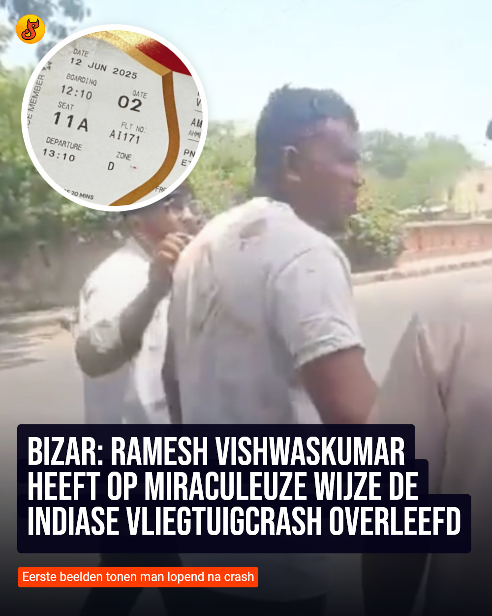 Bizar: Ramesh Vishwaskumar heeft op miraculeuze wijze de Indiase vliegtuigcrash overleefd