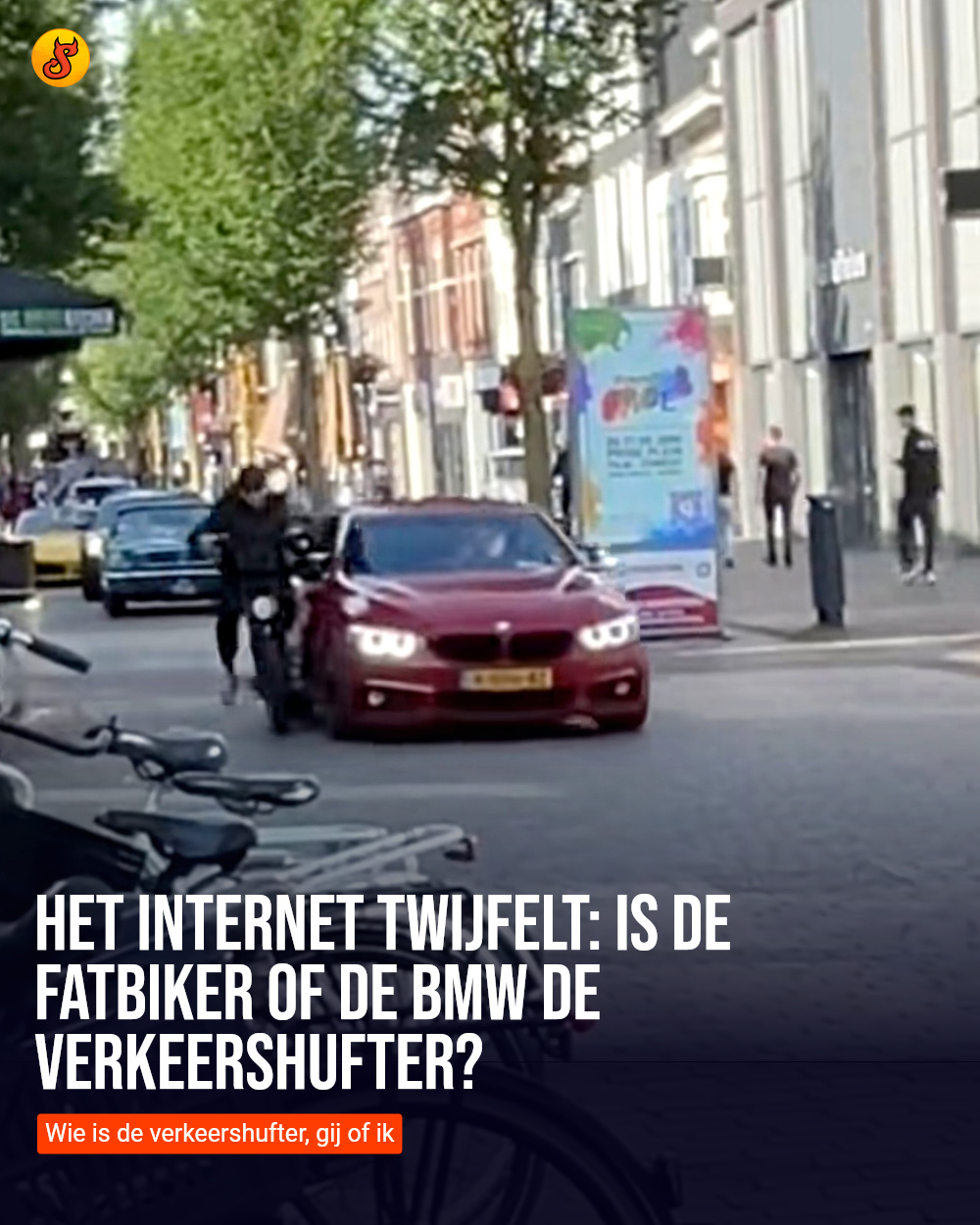 Het internet twijfelt: Is de fatbiker of de BMW de verkeershufter?