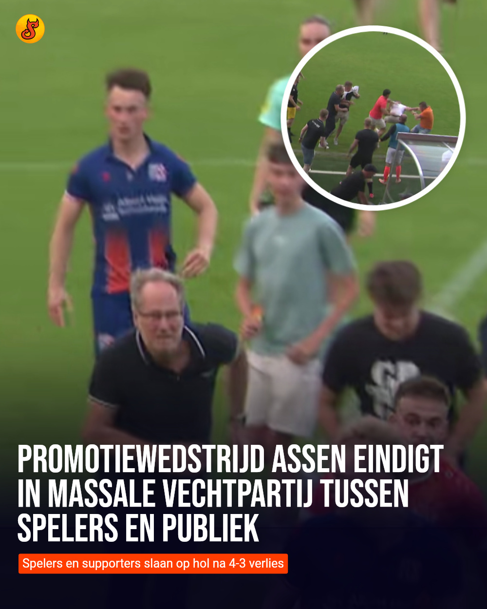 Promotiewedstrijd Assen eindigt in massale vechtpartij tussen spelers en publiek