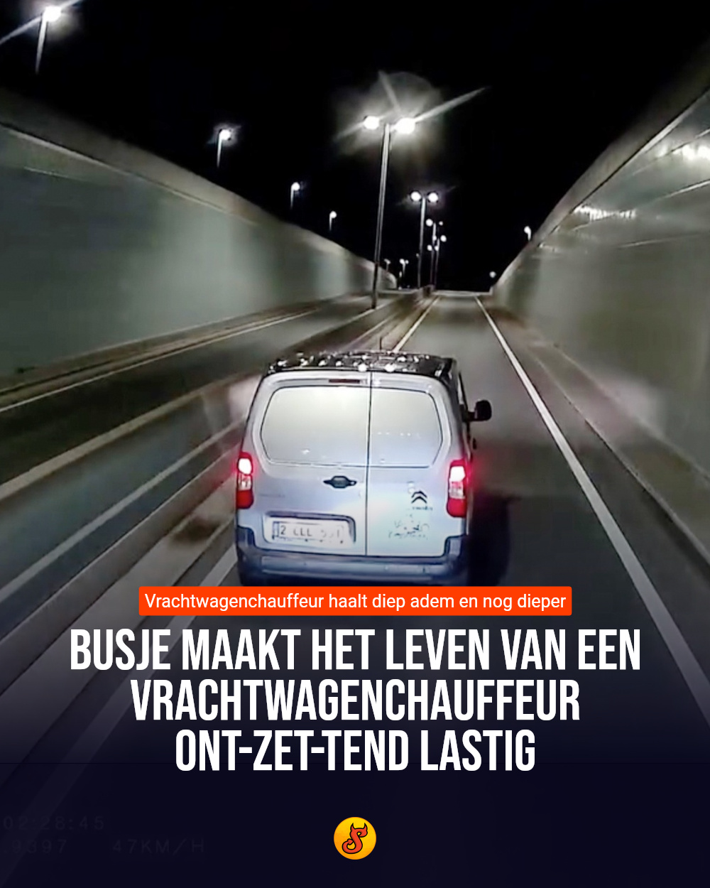Busje maakt het leven van een vrachtwagenchauffeur ont-zet-tend lastig