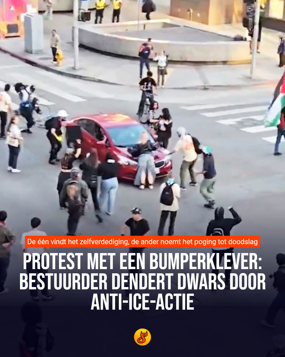 Protest met een bumperklever: bestuurder dendert dwars door anti-ICE-actie