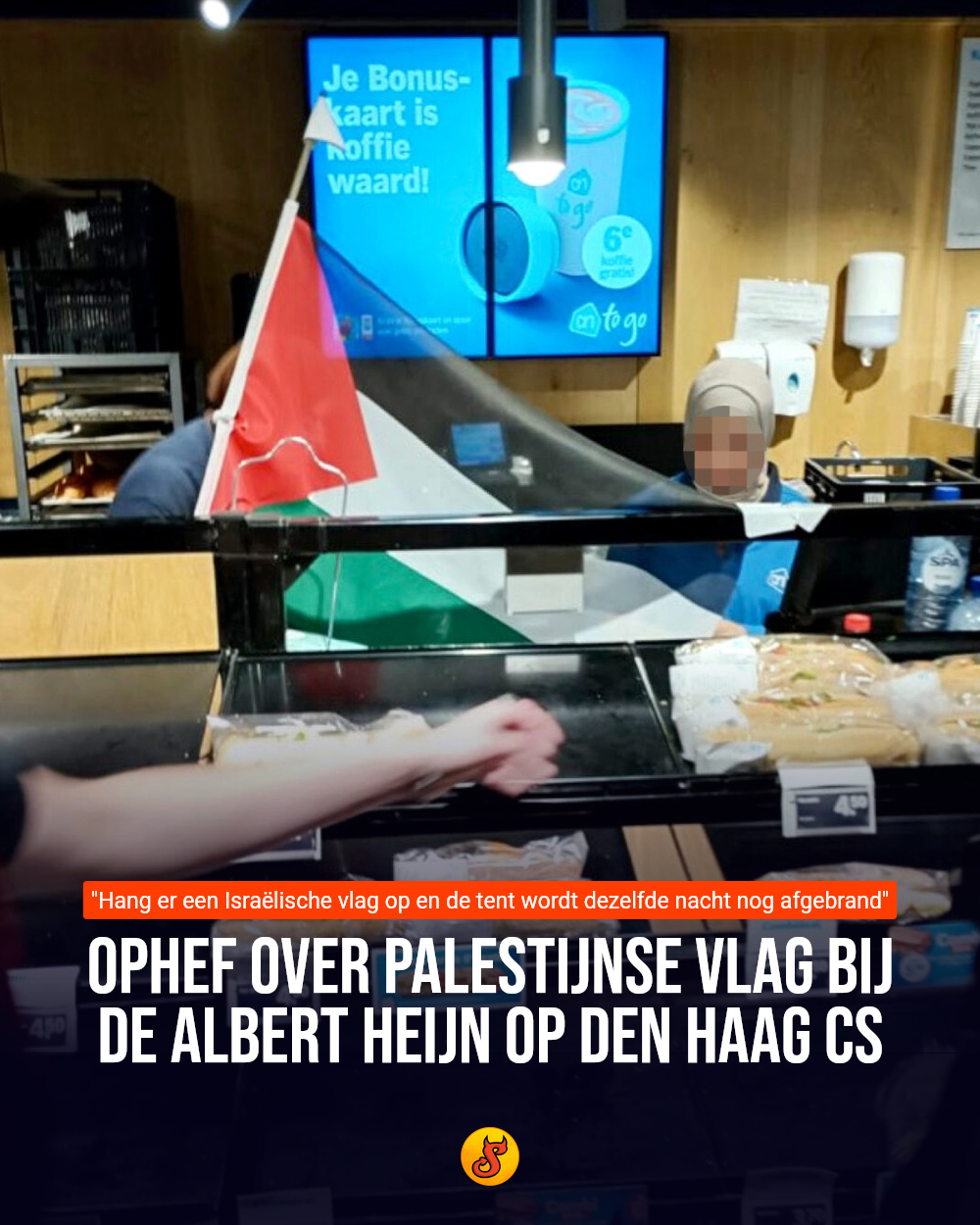 Ophef over Palestijnse vlag bij de Albert Heijn op Den Haag CS