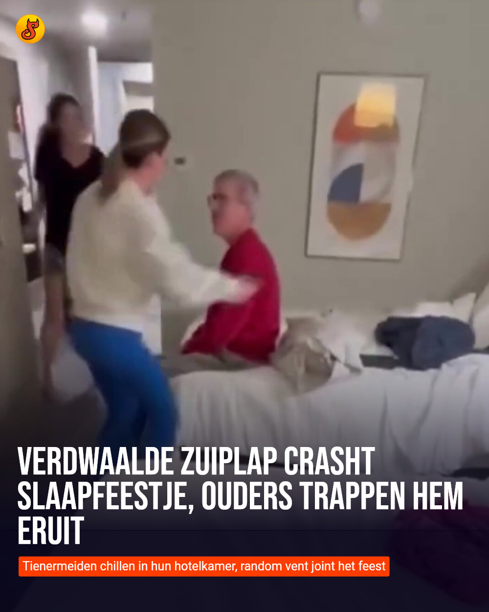 Verdwaalde zuiplap crasht slaapfeestje, ouders trappen hem eruit