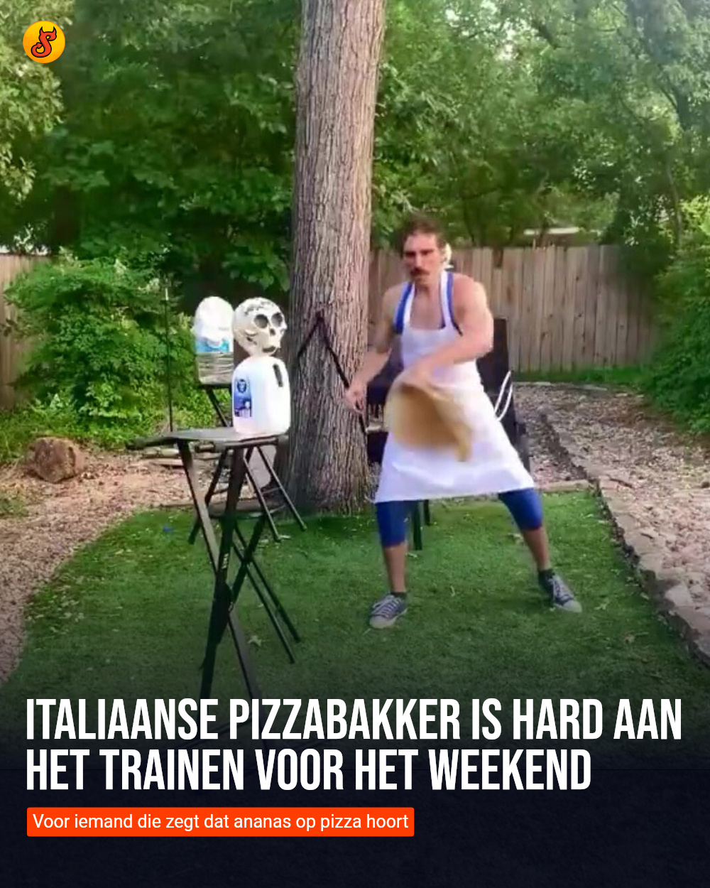 Italiaanse pizzabakker is hard aan het trainen voor het weekend