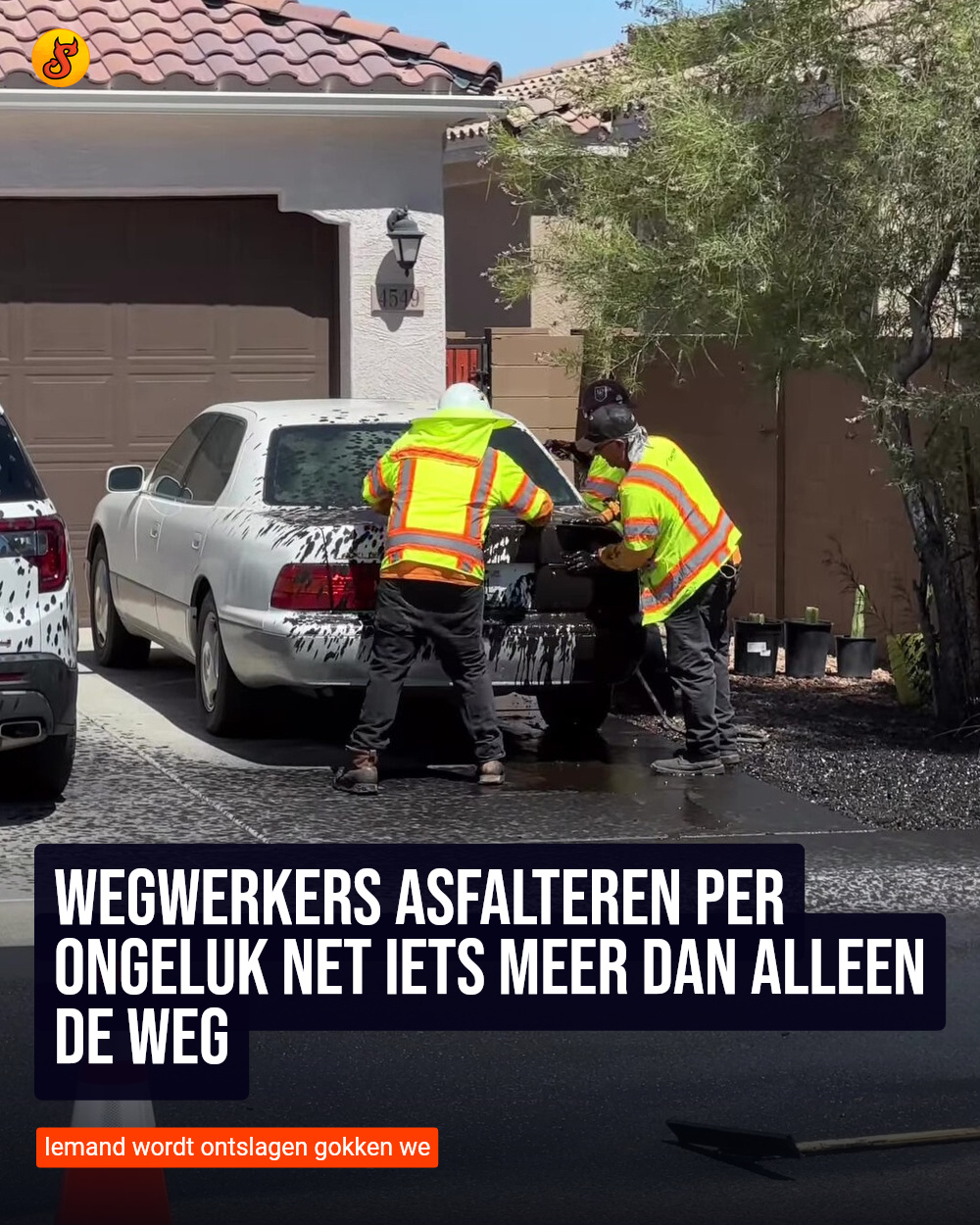 Wegwerkers asfalteren per ongeluk net iets meer dan alleen de weg