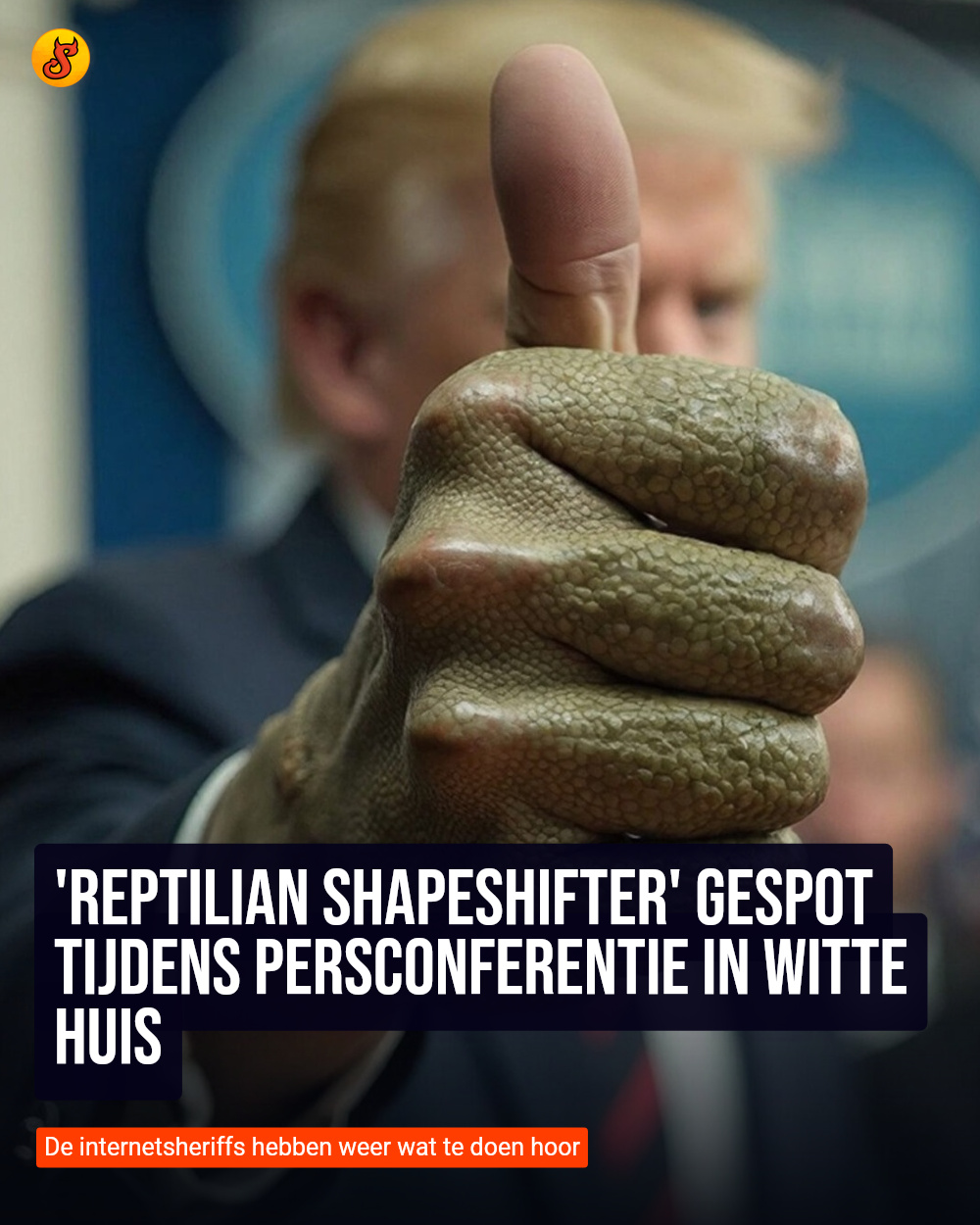 'Reptilian shapeshifter' gespot tijdens persconferentie in Witte Huis