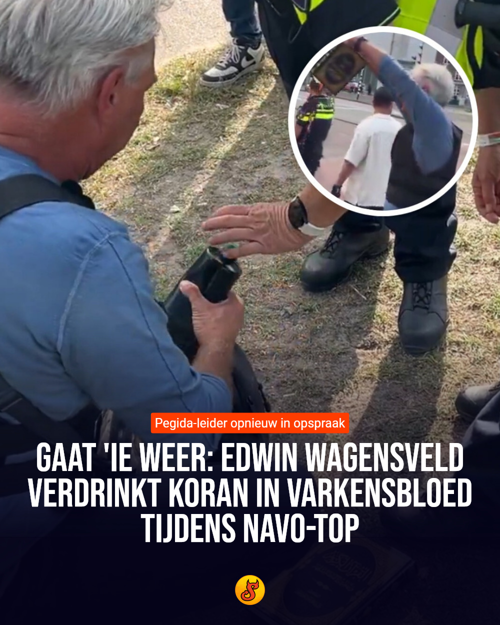 Gaat 'ie weer: Edwin Wagensveld verdrinkt koran in varkensbloed tijdens NAVO-top