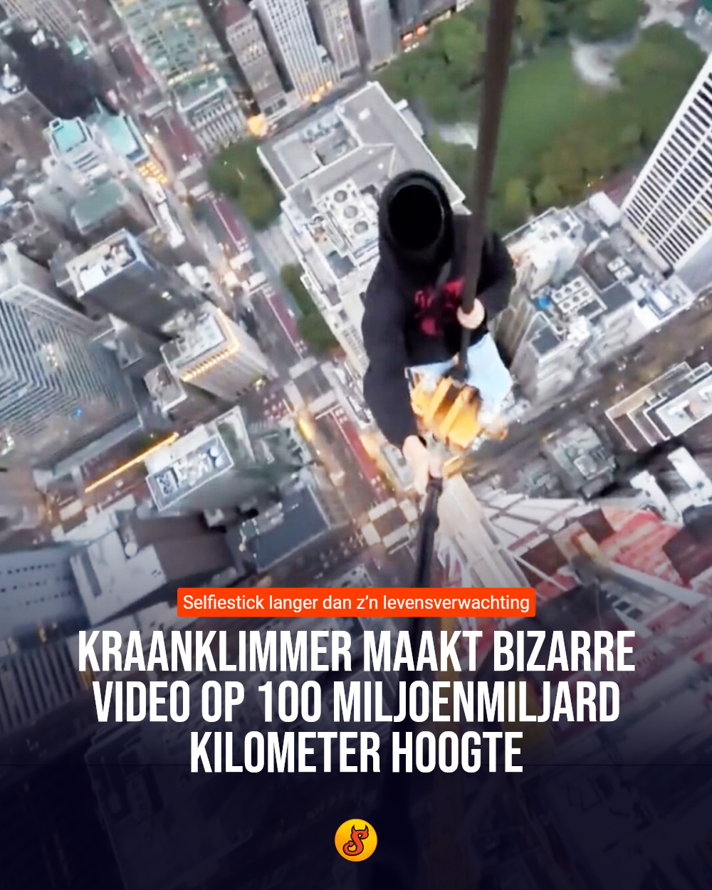 Kraanklimmer maakt bizarre video op 100 miljoenmiljard kilometer hoogte