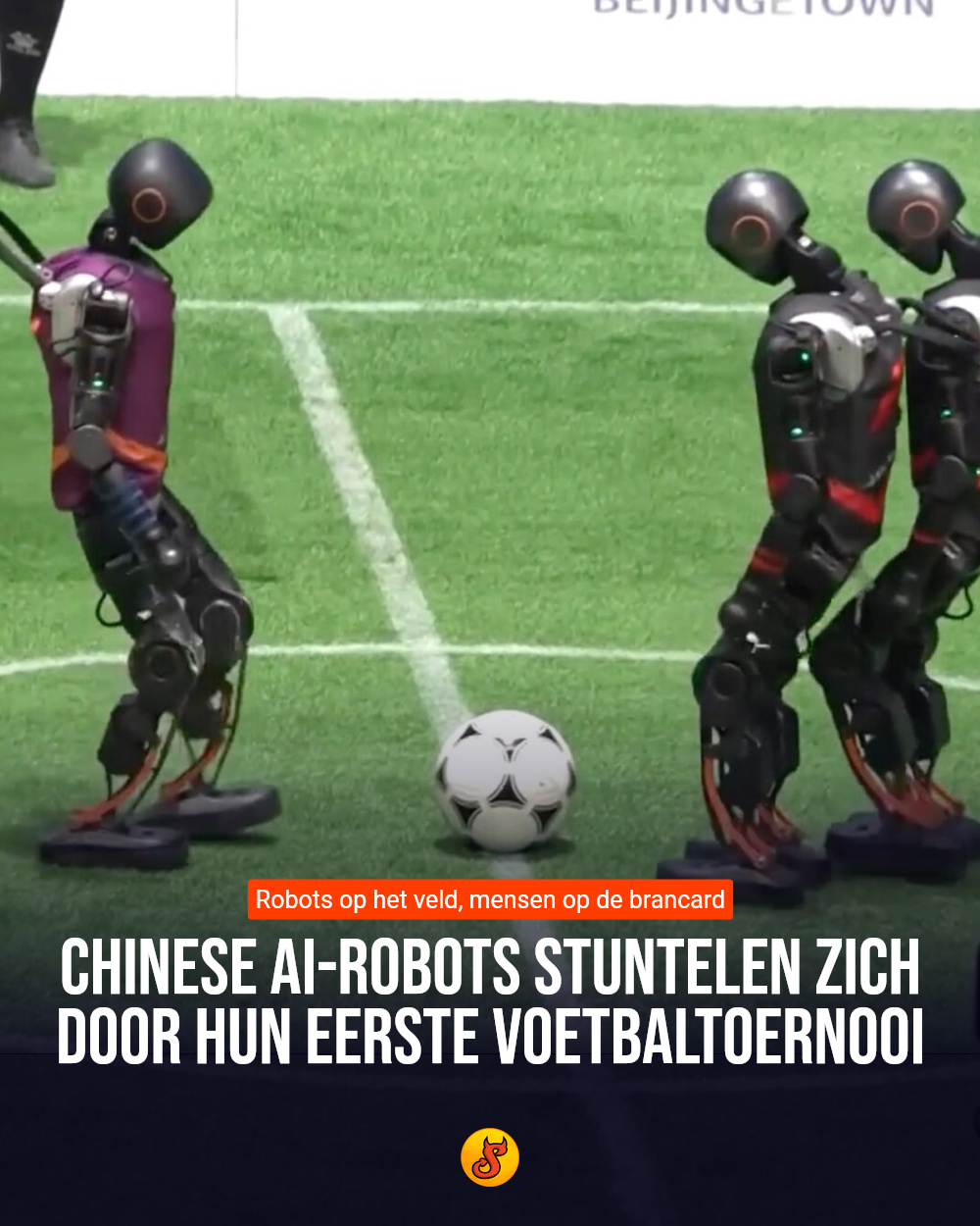Chinese AI-robots stuntelen zich door hun eerste voetbaltoernooi