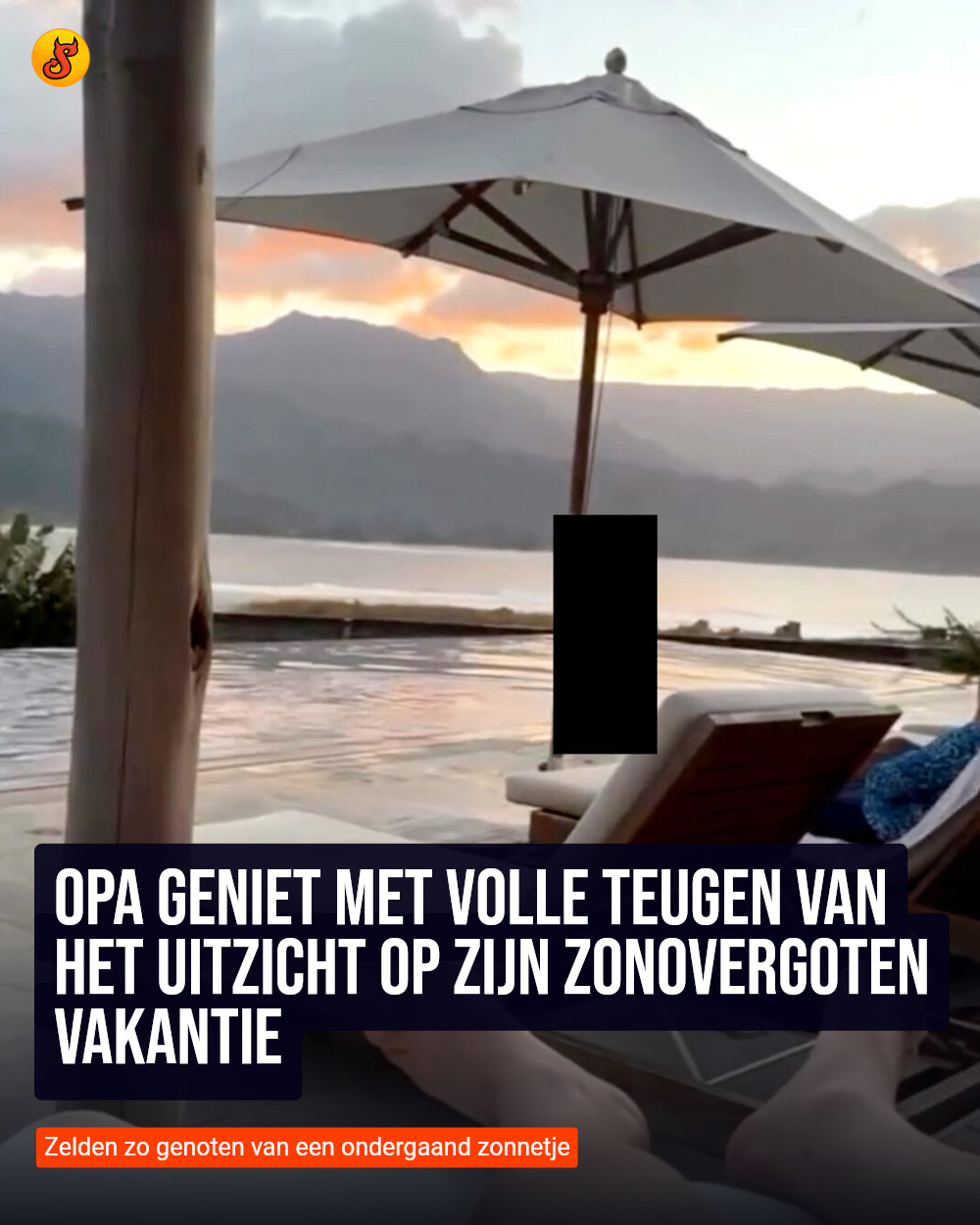 Opa geniet met volle teugen van het uitzicht op zijn zonovergoten vakantie