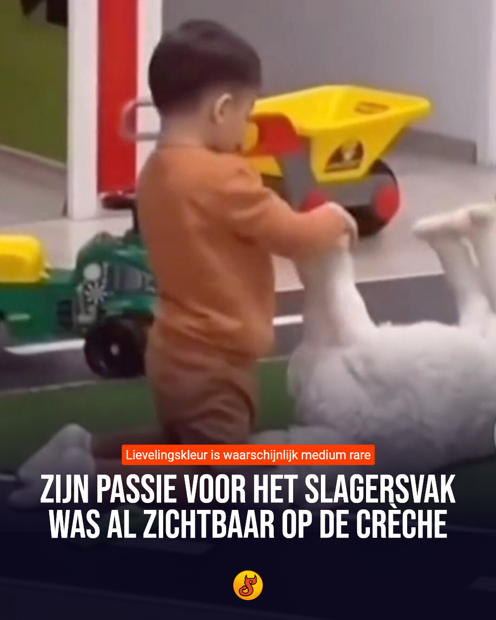 Zijn passie voor het slagersvak was al zichtbaar op de crèche