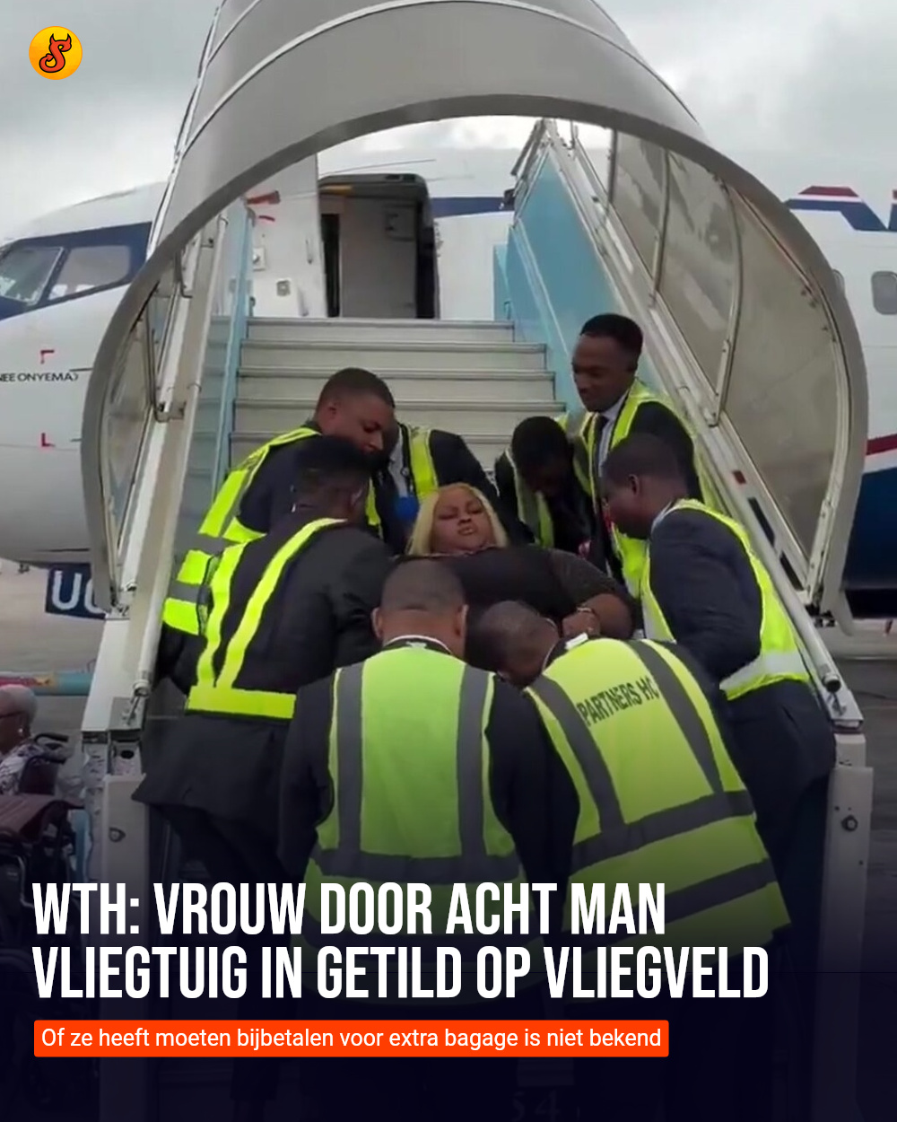 WTH: Vrouw door acht man vliegtuig in getild op vliegveld